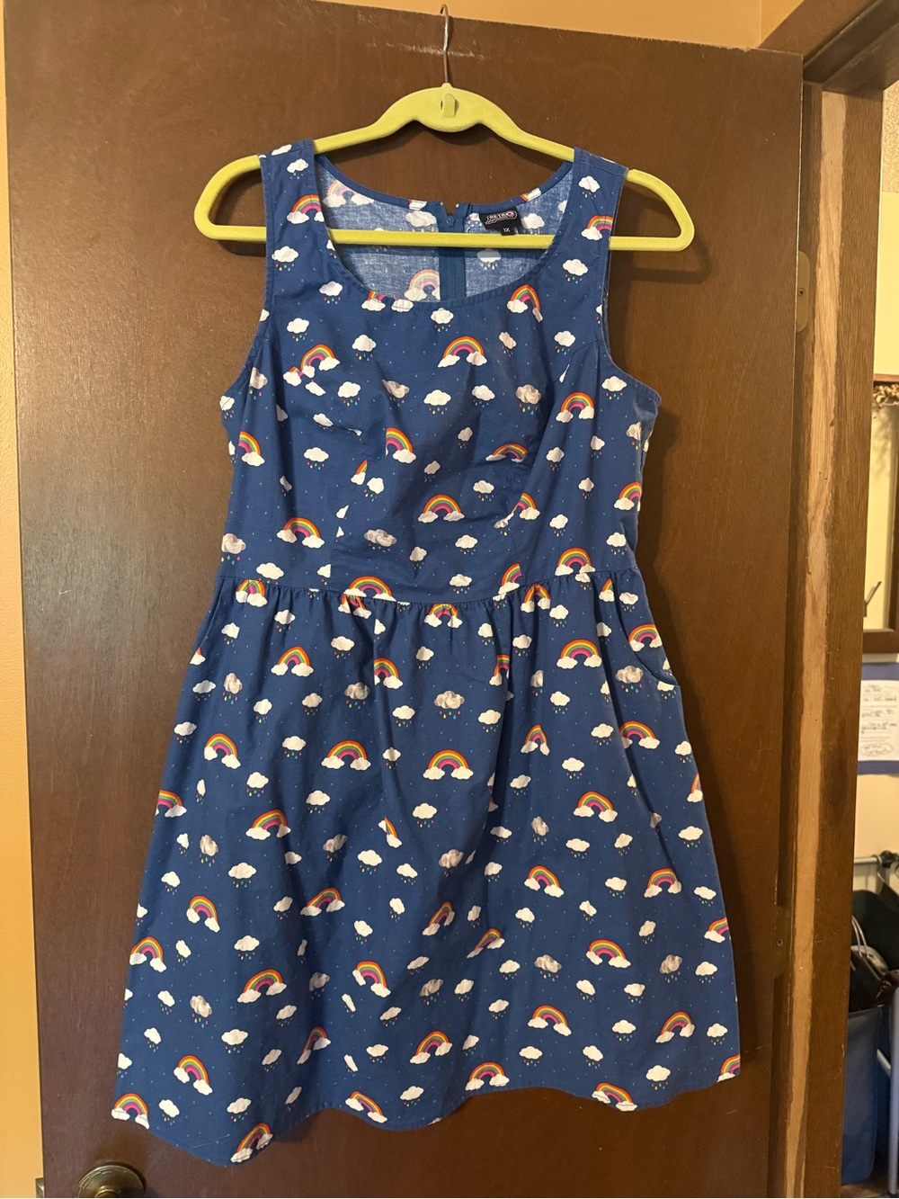 Retrolicious ModCloth Rainbow Sky Bridge Fit and Flare Dress sz 1x. Pockets